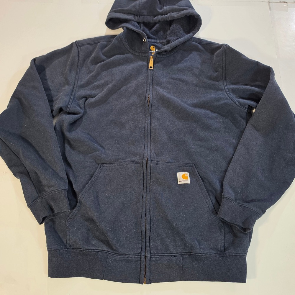 Carhartt Mens Navy Blue Full Zip Hoodie Midweight Fleece Sweatshirt Medium